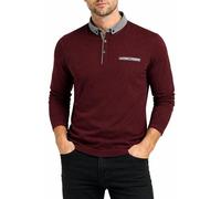 Xact Men's Long-Sleeved Polo T-Shirt, 100% Cotton Pique, Slim Fit, Contrast Button-Down Collar (Dark Burgundy) L
