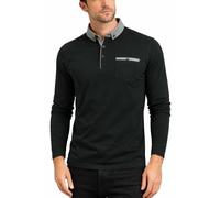 Xact Men's Long-Sleeved Polo T-Shirt, 100% Cotton Pique, Slim Fit, Contrast Button-Down Collar (Black) M