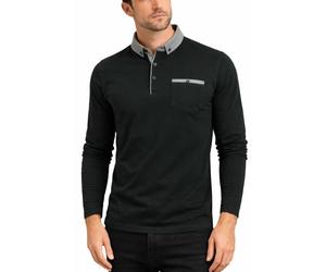 Xact Men's Long-Sleeved Polo T-Shirt, 100% Cotton Pique, Slim Fit, Contrast Button-Down Collar (Black) M