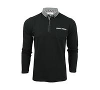 Xact Men's Long-Sleeved Polo T-Shirt, 100% Cotton Pique, Slim Fit, Contrast Button-Down Collar (Black) XXXL