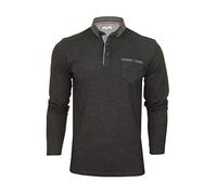 Xact Men's Long-Sleeved Polo T-Shirt, 100% Cotton Pique, Slim Fit, Contrast Button-Down Collar (Charcoal) L