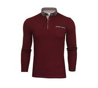 Xact Men's Long-Sleeved Polo T-Shirt, 100% Cotton Pique, Slim Fit, Contrast Button-Down Collar (Dark Burgundy) L