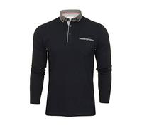 Xact Men's Long-Sleeved Polo T-Shirt, 100% Cotton Pique, Slim Fit, Contrast Button-Down Collar (Navy) M