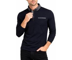 Xact Men's Long-Sleeved Polo T-Shirt, 100% Cotton Pique, Slim Fit, Contrast Button-Down Collar (Navy) S
