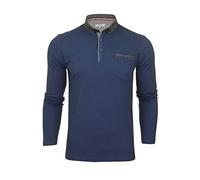 Xact Men's Long-Sleeved Polo T-Shirt, 100% Cotton Pique, Slim Fit, Contrast Button-Down Collar (Vintage Blue) L