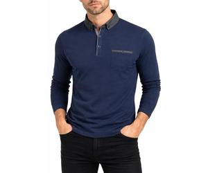Xact Men's Long-Sleeved Polo T-Shirt, 100% Cotton Pique, Slim Fit, Contrast Button-Down Collar (Vintage Blue) XL