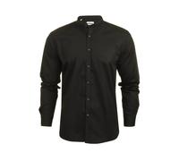 Xact Men's Slim Fit Poplin Shirt Long Sleeve Grandad Collar Collarless Nehru Mandarin Banded Henley Style - Smart Casual Formal Cotton Blend Breathable (Black) XL