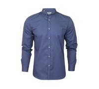 Xact Men's Slim Fit Poplin Shirt Long Sleeve Grandad Collar Collarless Nehru Mandarin Banded Henley Style - Smart Casual Formal Cotton Blend Breathable (Dusky Blue) L