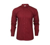 Xact Mens Grandad Nehru Collar Plain Poplin Shirt, Long Sleeved, Slim Fit (Burgundy) XL
