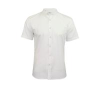 Xact Mens Grandad Nehru Collar Plain Poplin Shirt, Short Sleeved, Slim Fit (White) L