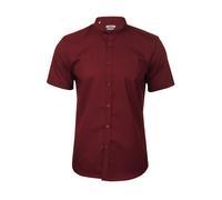 Xact Mens Grandad Nehru Collar Plain Poplin Shirt, Short Sleeved, Slim Fit (Burgundy) L