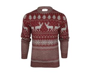 Xact Men's Nordic 'Reindeer' Xmas/Christmas Jumper (Burgundy/Grey) M
