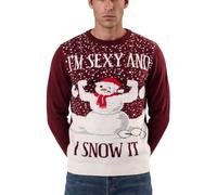 Xact Men's Novely Funny Christmas Jumper, Sexy & I Snow It Slogan, Crew Neck (Burgundy) L