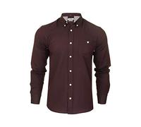 Xact Men's Oxford Long Sleeved Shirt, Button-Down Collar, Cotton Rich, Regular Fit (Deep Burgundy) M
