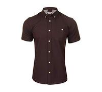Xact Men's Oxford Short Sleeved Shirt, Button-Down Collar, Cotton Rich, Regular Fit (Deep Burgundy) L