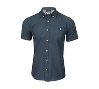 Xact Men's Oxford Short Sleeved Shirt, Button-Down Collar, Cotton Rich, Regular Fit (Denim Blue) S