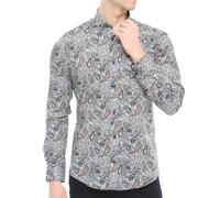 Xact Mens Paisley Shirt Slim Fit Long Sleeve Stretch Cotton Smart Casual Party