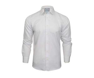 Xact Men's Penny Club Collar Striped Shirt, White Contrast Collar & Cuffs, Long Sleeved
