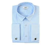 Xact Men's Plain Poplin Formal Dress Shirt, Long Sleeved, Double/French Cuff, Regular Fit, Easy Iron, Cuff Links Included (Sky Blue) 16"