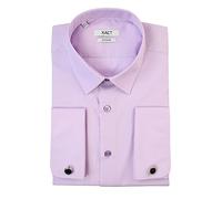 Xact Men's Plain Poplin Formal Dress Shirt, Long Sleeved, Double/French Cuff, Regular Fit, Easy Iron, Cuff Links Included (Lilac) 16"