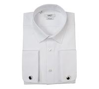 Xact Men's Plain Poplin Formal Dress Shirt, Long Sleeved, Double/French Cuff, Regular Fit, Easy Iron, Cuff Links Included (White) 18"