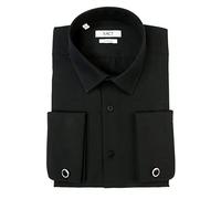 Xact Men's Plain Poplin Formal Dress Shirt, Long Sleeved, Double/French Cuff, Regular Fit, Easy Iron, Cuff Links Included (Black) 18"