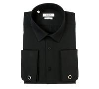 Xact Men's Plain Poplin Formal Dress Shirt, Long Sleeved, Double/French Cuff, Regular Fit, Easy Iron, Cuff Links Included (Black) 15"