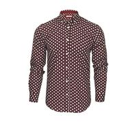 Xact Men's Polka Dot Long Sleeved Shirt, 100% Cotton, Slim Fit, Button-Down Collar, Mod Vintage (Burgundy/White) XXL