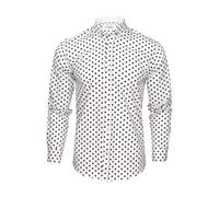 Xact Men's Polka Dot Long Sleeved Shirt, 100% Cotton, Slim Fit, Button-Down Collar, Mod Vintage (White/Black) XXL