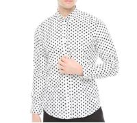Xact Men's Polka Dot Long Sleeved Shirt, 100% Cotton, Slim Fit, Button-Down Collar, Mod Vintage (White/Black) XXL