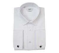 Xact Men's Plain Poplin Formal Dress Shirt, Long Sleeved, Double/French Cuff, Regular Fit, Easy Iron, Cuff Links Included (White) 15 1/2"