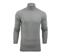 Xact Men's Roll Neck Jumper - Cotton Polo Neck Turtleneck Knitted Jumper Slim Fit Fine Knit (Heather Grey) S