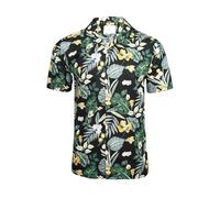 Xact Men's Revere/Cuban Collar Hawaiian Shirt, 100% Cotton, Palm Tree Floral Print, Regular Fit (Bold Paradise - Black) S