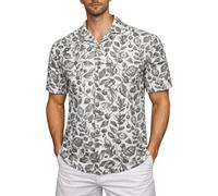 Xact Men's Revere/Cuban Collar Hawaiian Shirt, 100% Cotton, Palm Tree Floral Print, Regular Fit (Leaf Haven - Navy/White) XL