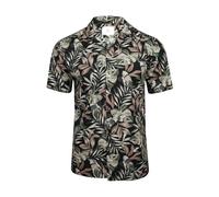 Xact Men's Revere/Cuban Collar Hawaiian Shirt, 100% Cotton, Palm Tree Floral Print, Regular Fit (Muted Botanica - Navy) XXL