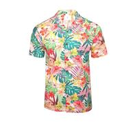 Xact Men's Revere/Cuban Collar Hawaiian Shirt, 100% Cotton, Palm Tree Floral Print, Regular Fit (Tropical Escape - Magneta/White) XL