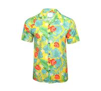 Xact Men's Revere/Cuban Collar Hawaiian Shirt, 100% Cotton, Palm Tree Floral Print, Regular Fit (Vibrant Tropics - Amber) M