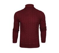 Xact Men's Roll Neck Cable Knit Jumper - Fold-Over Polo Neck Pullover Sweater, Mid-Weight Textured Knit for Smart or Casual Autumn & Winter Layering - UK Brand (Burgundy) XL
