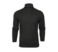 Xact Men's Roll Neck Cable Knit Jumper - Fold-Over Polo Neck Pullover Sweater, Mid-Weight Textured Knit for Smart or Casual Autumn & Winter Layering - UK Brand (Dark Charcoal Marl) XXL