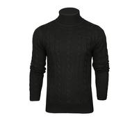 Xact Men's Roll Neck Cable Knit Jumper - Fold-Over Polo Neck Pullover Sweater, Mid-Weight Textured Knit for Smart or Casual Autumn & Winter Layering - UK Brand (Black) L