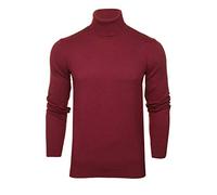 Xact Men's Pure Cotton Roll Neck Jumper - Fold-Over Polo Neck Knit, Lightweight 12-Gauge Slim Fit Winter Sweater (Burgundy) S