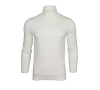 Xact Men's Roll Neck Jumper - Cotton Polo Neck Turtleneck Knitted Jumper Slim Fit Fine Knit (Winter White) M