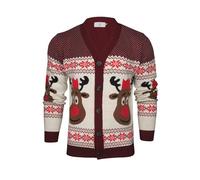 Xact Men's Rudolf Reindeer Button-Up Christmas Cardigan (Burgundy) M