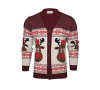 Xact Men's Rudolf Reindeer Button-Up Christmas Cardigan (Burgundy) XXL