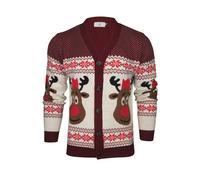 Xact Men's Rudolf Reindeer Button-Up Christmas Cardigan (Burgundy) L
