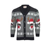 Xact Men's Rudolf Reindeer Button-Up Christmas Cardigan (Cool Deer - Ink) S
