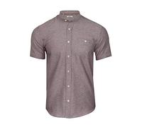 Xact Men's Short Sleeve Grandad Collar Oxford Shirt - Slim Fit, Plain Solid Colour, Cotton Blend, Summer Smart Casual Band Collar Holiday Shirt