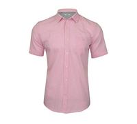 Xact Men's Short Sleeve Linen Cotton Shirt - Regular Fit, Point Collar, Lightweight Smart Casual Summer Shirt with Chest Pocket - Holiday, Beach, Breathable Menswear (Pink) XL
