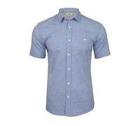 Xact Men's Short Sleeve Linen Cotton Shirt - Regular Fit, Point Collar, Lightweight Smart Casual Summer Shirt with Chest Pocket - Holiday, Beach, Breathable Menswear (Sky Blue) S