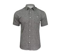 Xact Men's Short Sleeved Linen Shirt, Regular Fit, Standard Collar, Chest Pocket (Black Wash) L